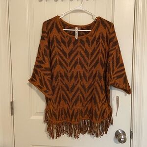 NEW | NY Collection women’s orange brown pattern tassel loose sweater medium‎
